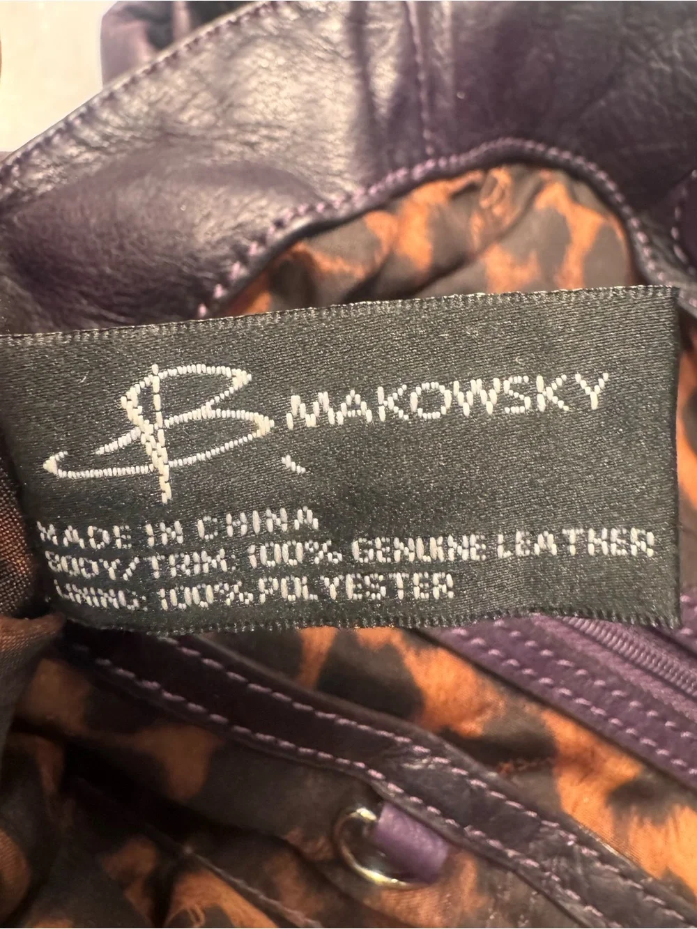 B Makowsky Purple Pebbled Leather Hobo Shoulder Bag Braided Handles Large - Picture 9 of 14